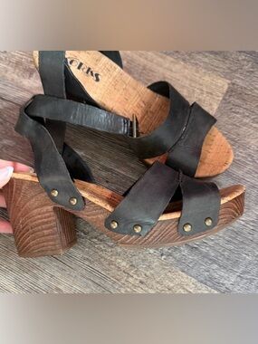 Kork-Ease Korks Mia Black Cork Insole Strappy Sandals, Size 7